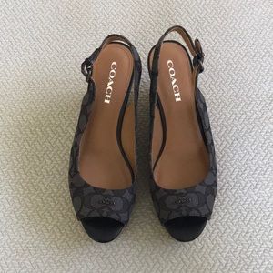 Coach monogram peep toe wedges